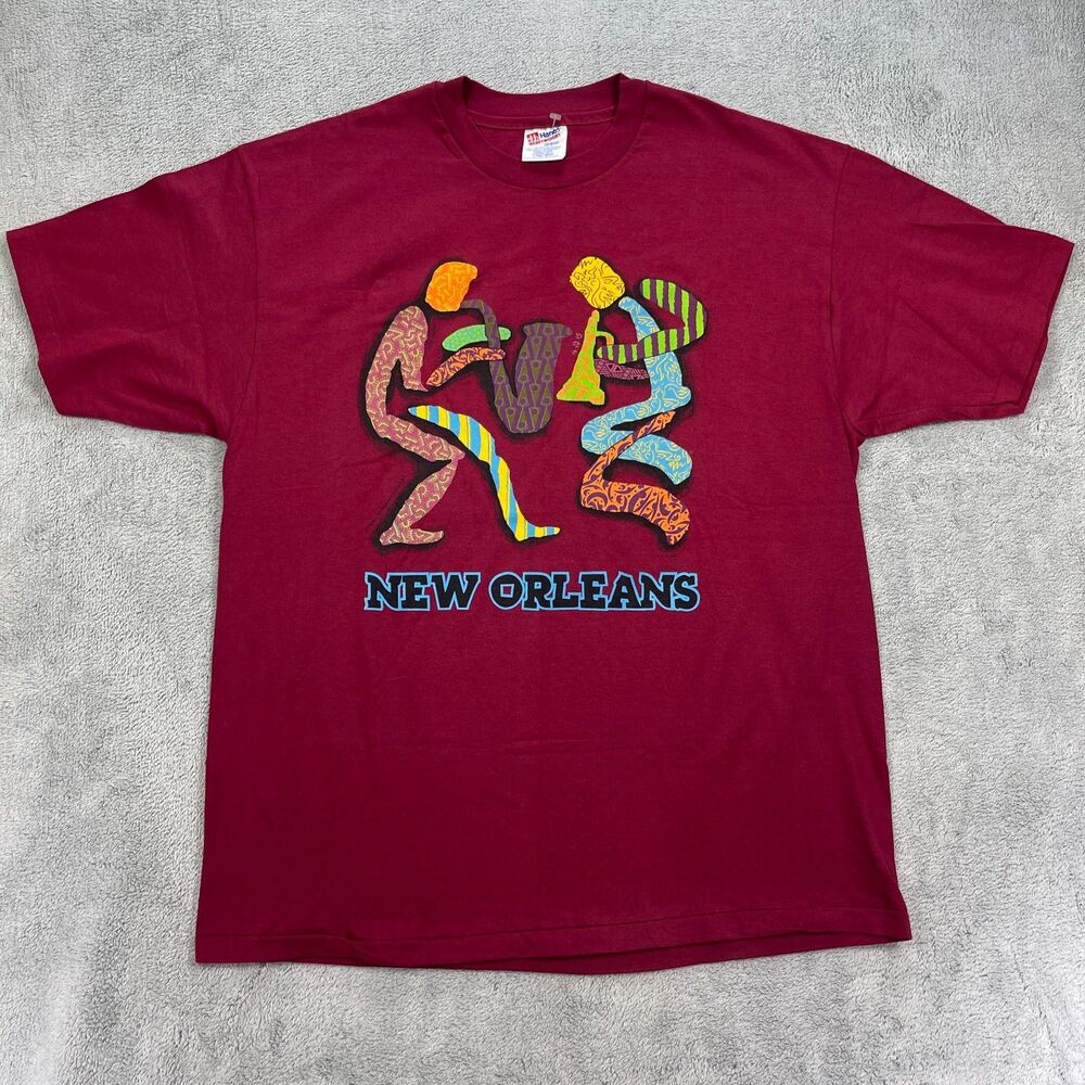 Vintage New Orleans Jazz 90s T-Shirt Men XL Maroon Graphic Heavyweight Cotton - Picture 1 of 11